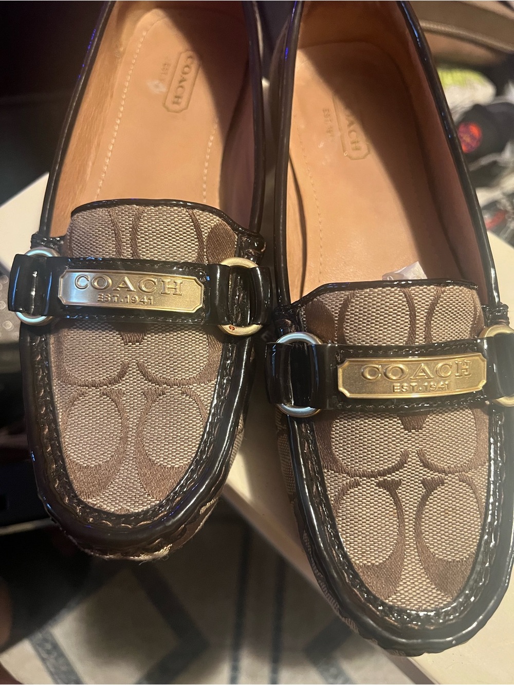 Coach Brown Signature Canvas Loafers with Gold Hardware - Picture 5 of 6